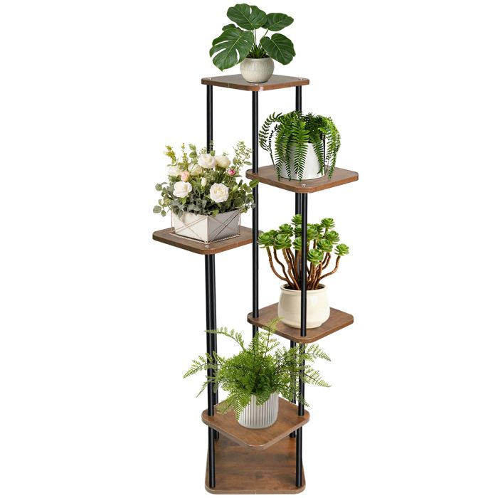 Métal Étagère à Fleurs Porte Plantes Fer Forgé Étagere Plante de 6 Niveaux pour Balcon Jardin Support de Plantes Brun