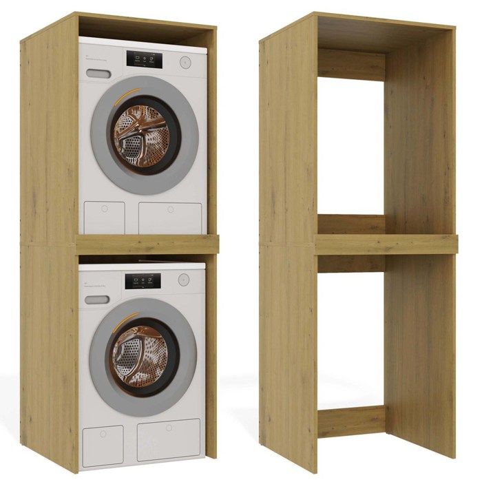 Meuble de salle de bain - 3XE LIVING - Colonne 64x64x180 cm - Chêne Artisan - Panneau stratifié 16 mm - A poser