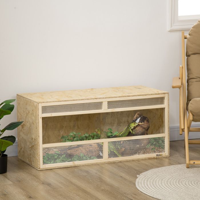 Terrarium en bois OSB pour reptiles avec porte coulissante en verre - 100 x 47 x 47 cm naturel