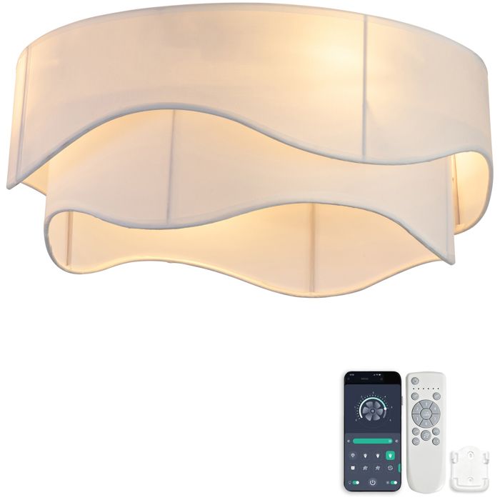 Ventilateur de plafond 50 cm éclairage LED ABS doré et blanc réversible 6 vitesses télécommande minuterie et mémoire abat-jour crème