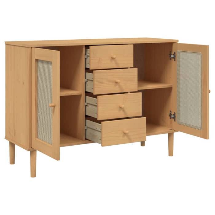 Commode intérieur - Brun - Buffet Armoire base - SENJA aspect rotin marron 112x40x80cm bois massif de pin LL829