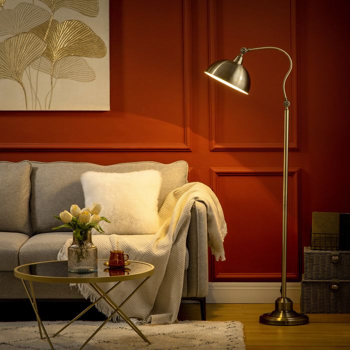 Lampadaire sur pied pour salon lampe rétro avec abat-jour réglable et interrupteur à pied 42 x 25 5 x 152 cm ton laiton