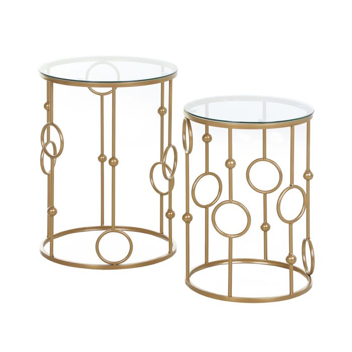 Tables d’appoint - Tables d’appoint maison - Guéridons de salon - Lot de 2 - Format 41 x 41 x 57 cm - Poids 5 kg - Doré - EUJIGSHOP