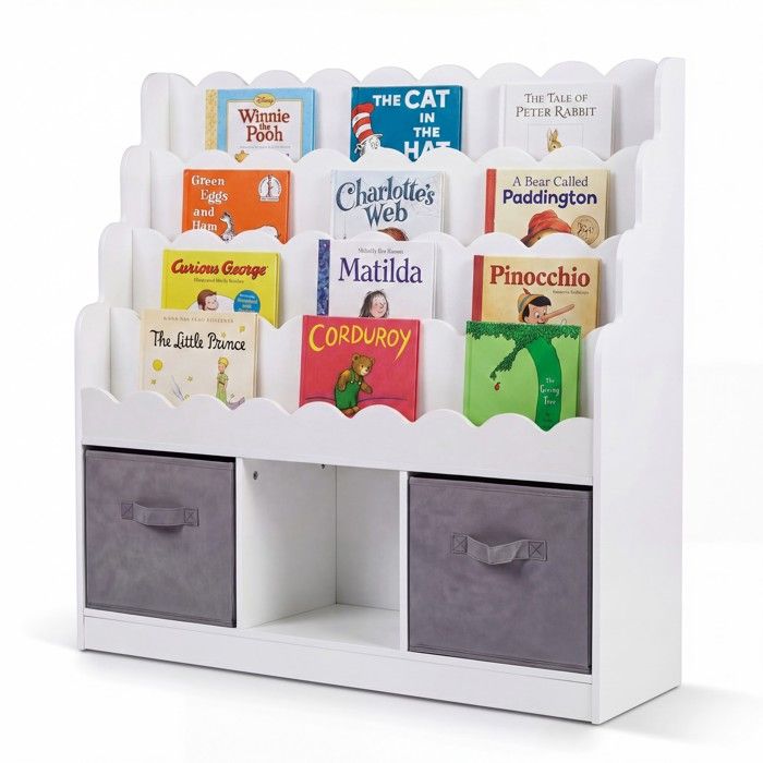 Bibliothèque Enfant GIANTEX Étagère de Rangement avec 3 Niveaux dÉtagères et 2 Tiroir pour Chambre dEnfant et Salle de Jeux