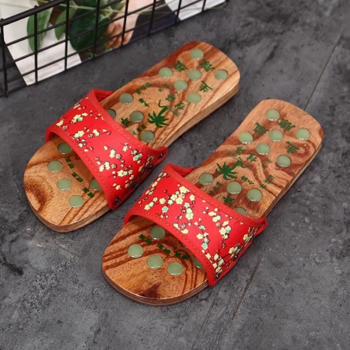 Sabots Pour Femme En Cuir Et Bois - Sandales Plage Antidérapantes Avec Talon Compensé