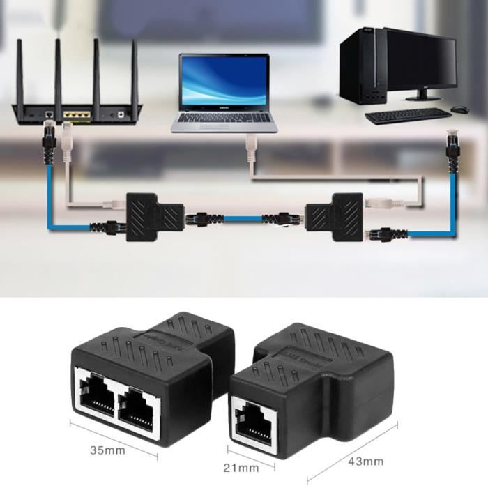 Câble réseau Ethernet LAN 1 à 2 voies, séparateur femelle RJ45