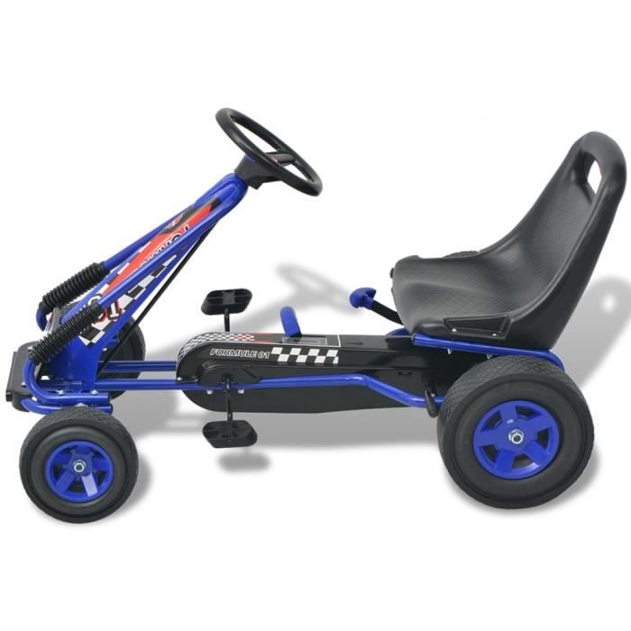 FANTASK Kart à Pédales – Dès 3 Ans – Siège Réglable 2 Positions – Frein à Main – Charge 30 Kg – Bleu – Développe Motricité – Cadeau Enfant 3-6 Ans