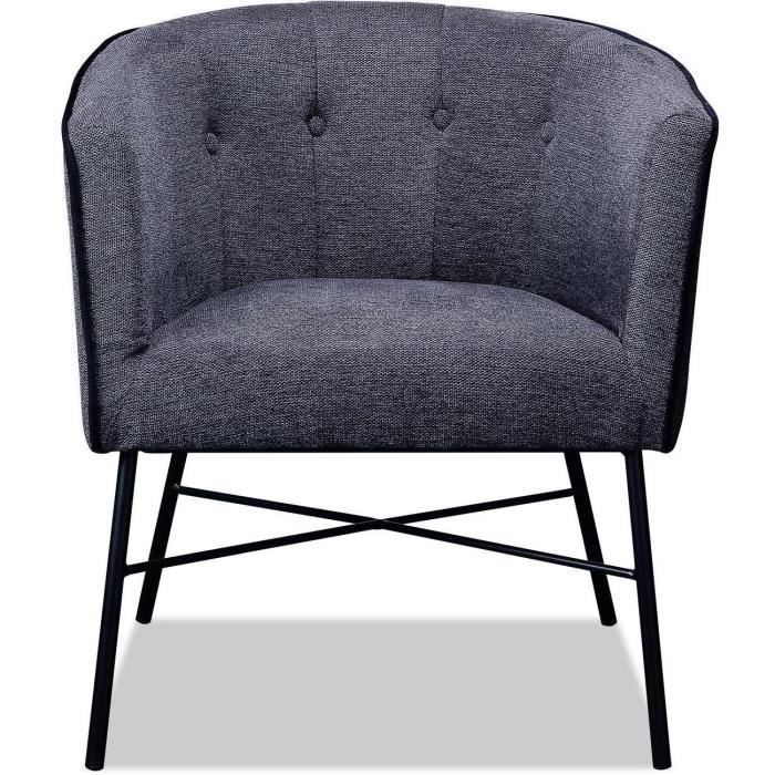 fauteuil ralph gris - assise tissu pieds metal - athm design - contemporain - design - avec accoudoirs