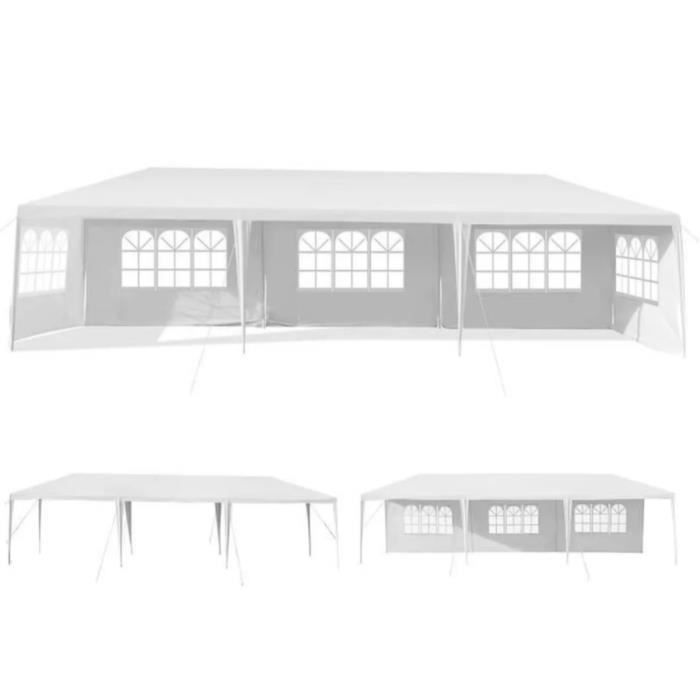COSTWAY Tonnelle de Jardin Imperméable 3x9M-5 Parois Amovibles-Fenêtre Transparente sur Côté-pour FêtesMariageBBQ de Plage