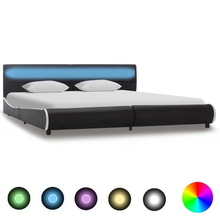 Cesar Cadre De Lit Avec Led Noir Similicuir 180 X 200 Cm 29