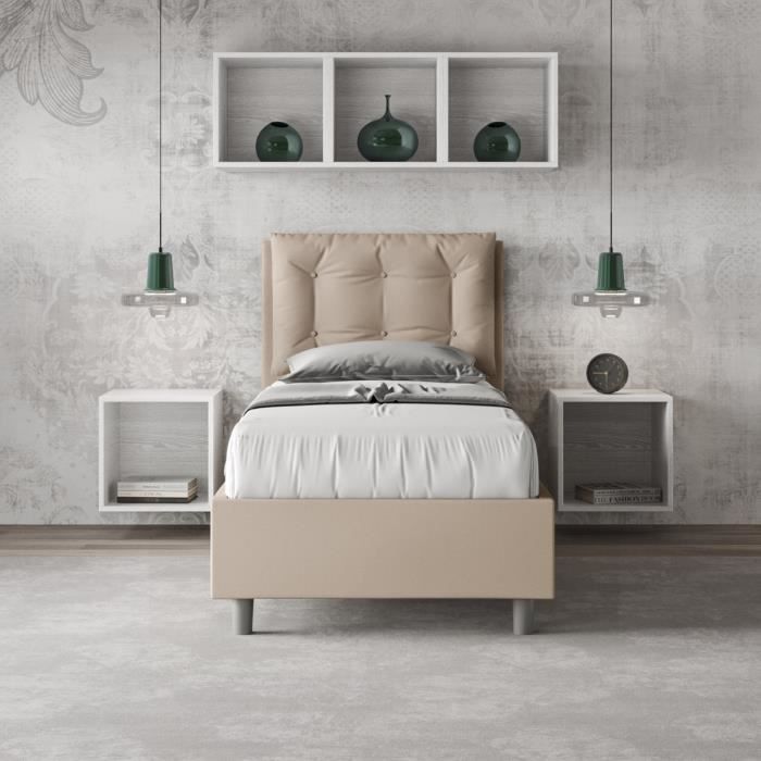 Lit coffre 1 place - Annalisa - 80x200 - Sommier relevable - Taupe Lit coffre 1 place - Annalisa - 80x200 - Sommier relevable - Taupe
