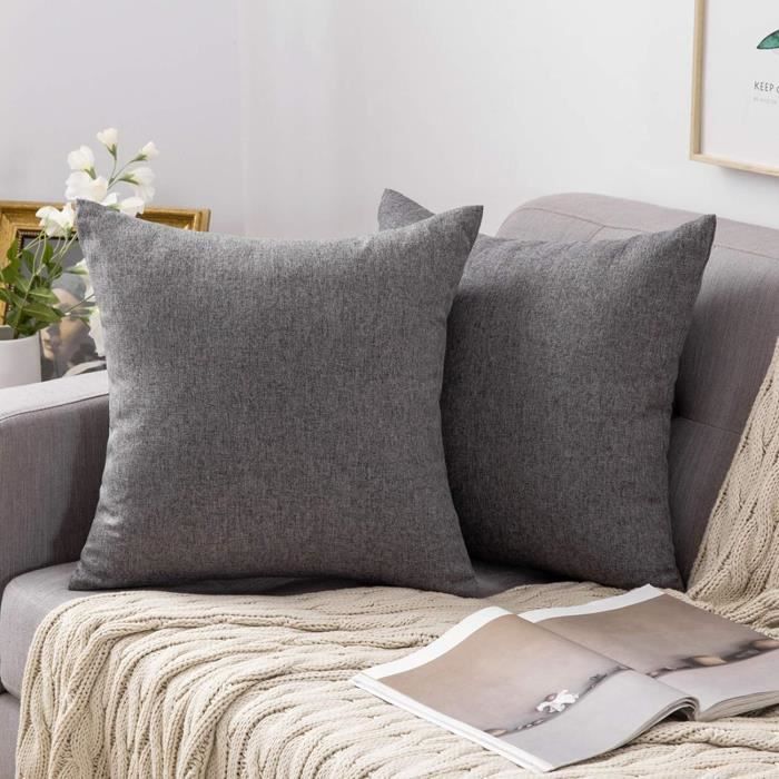 2 Housses De Coussin Velours Tosleo - 45x45cm, Style Rustique (gris)