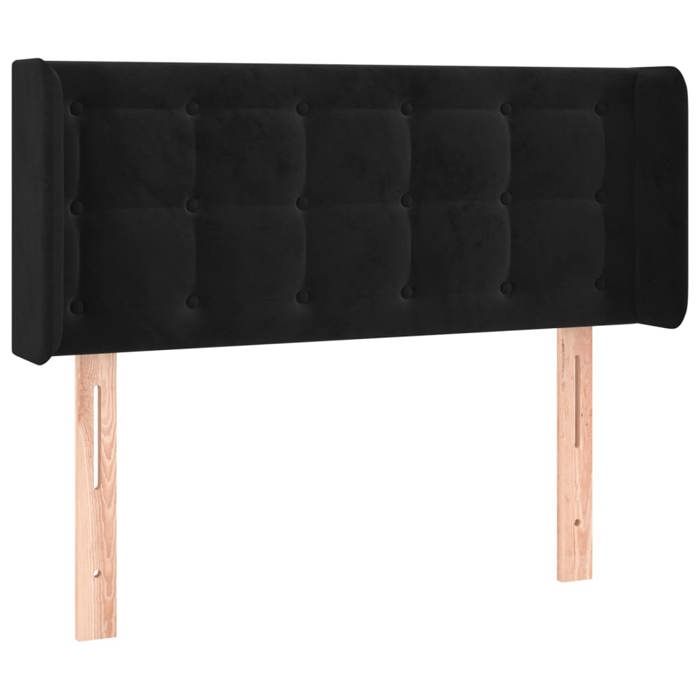 Tête de lit accessoire couchage chambre à coucher meuble avec rebord lateral capitonne 83 par 16 par 78/88 Tissu velours noir