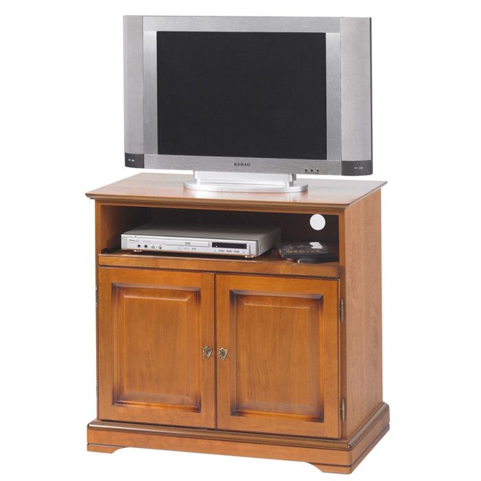 Meuble TV BAR 32 Pouces - ACTUAL DIFFUSION - Merisier - Plateau Pivotant - 2 Portes - 3 Niches
