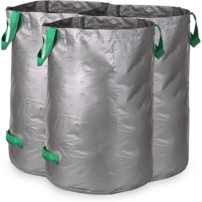 Aqrau Lot De 5 Sac à Déchets De Jardin 500L Sac De Jardin, étanche Heavy Duty Grande Sacs Avec 3