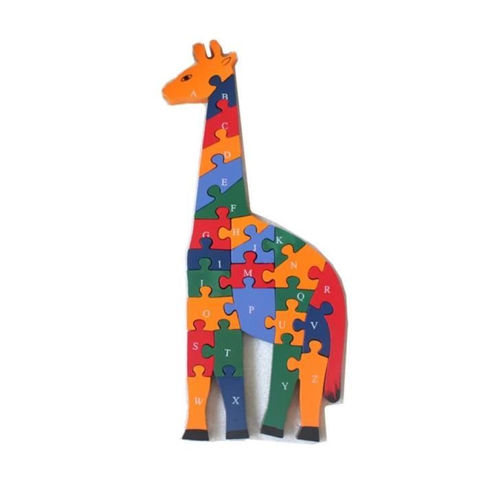 Puzzle Girafe en Bois Alphabets et Numéros - Jouet dapprentissage précoce - Enfant - Coloré