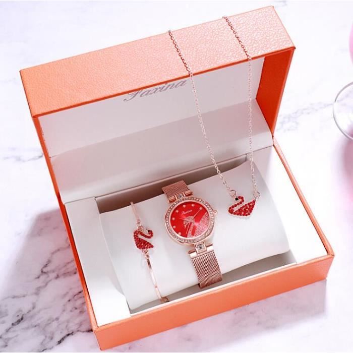 Coffret Cadeau Montre Femme Bracelet Femme Cygne - Collier femme - Bijoux  femme Cadeau ST Valentin Anniversaire - 3 PCS