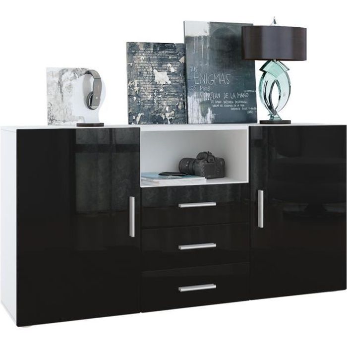 Vladon Buffet Commode Skadu en Blanc mat - Noir haute brillance Vladon Buffet Commode Skadu en Blanc mat - Noir haute brillance