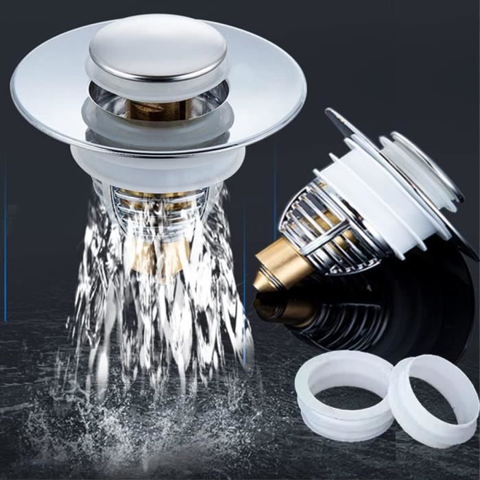 Bouchon Lavabo Pop-up Universel 2 Pièces – Filtre Amovible, Diamètre 34-40 Mm, Facile à Installer Sans Outil