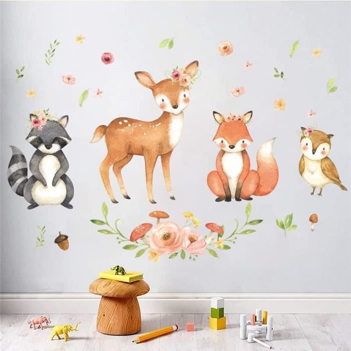 Sticker Mural Animaux Forêt Autocollants Mural Animaux de Dessin Animé