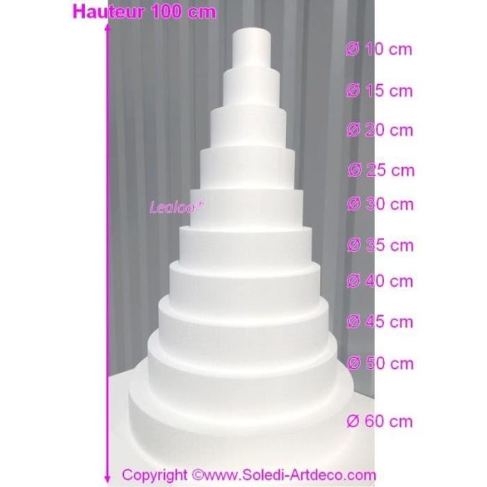 Piece Montee Wedding Cake Hauteur 100 Cm Base O 60cm A 10cm 10 Etages En Polystyrene Unique Cdiscount Beaux Arts Et Loisirs Creatifs