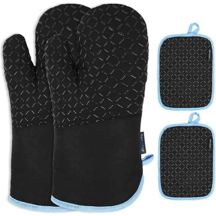 Lot De 2 Gants De Cuisine En Silicone Anti-Chaleur - Résiste Jusqu'à 230°C - Prise En Main Anti-Dérapante - Vert