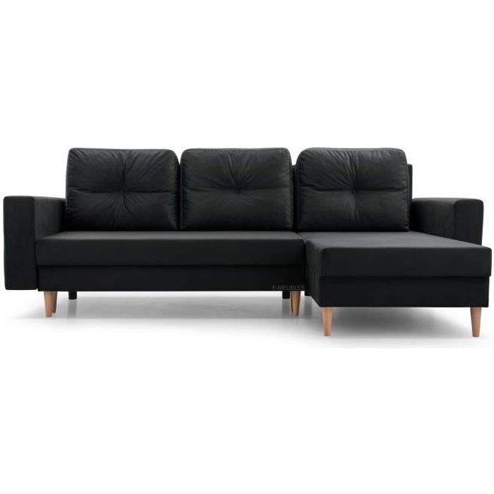 Petit canapé d'angle en lit Convertible et réversible avec Coffre 3-4 Places en Tissu 232x137x84 cm CARL Noir