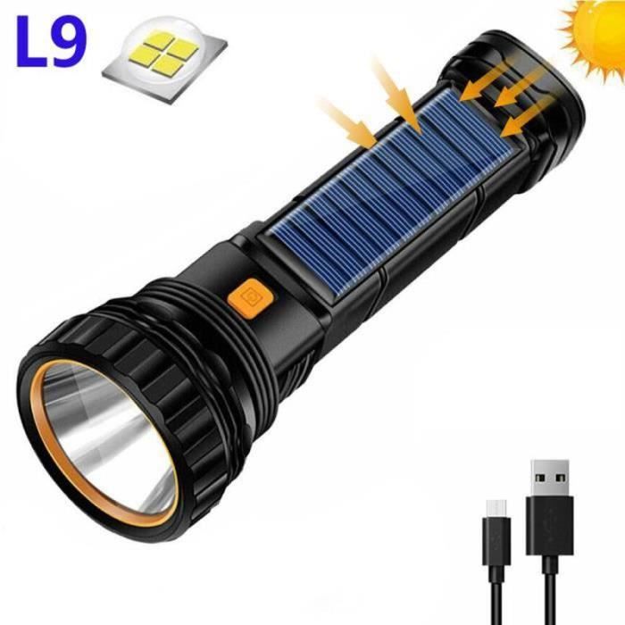 lampe electrique - lampe de poche - baladeuse lampe de poche solaire l9 led usb rechargeable puissante avec side lampe cob banque