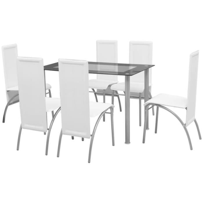 ensemble table et chaises de salle à manger - 6 à 8 personnes - blanc laqué - design contemporain
