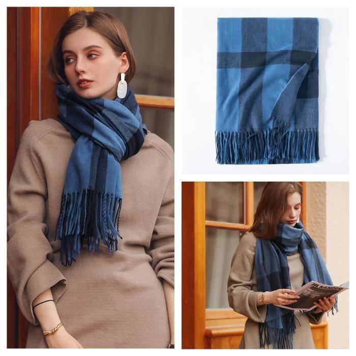 68-bleu Foulard en cachemire pour femme, cache nez, grande couverture  classique à carreaux, châle doux et ch - Cdiscount Prêt-à-Porter