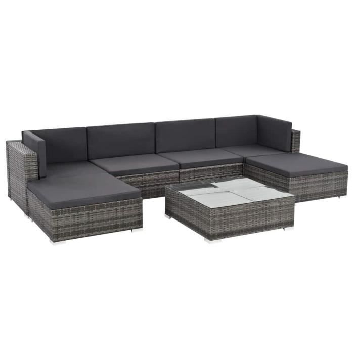 BLACK Friday* 550714 Salon de jardin 7 pcs - Jeu de mobilier de jardin  Contemporain avec coussins Résine tressée Gris - Cdiscount Jardin