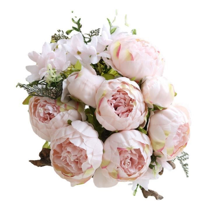 Kisflower 2 Bouquets de Fleurs de Pivoine Artificielle Bouquet de Pivoine en Soie avec Lily Bouquet de lys Artificiel pour la Maison de Table de Mariage Blanc