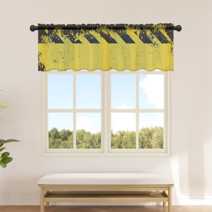 Rideau court en Tulle - Jaune - 70W x 91H cm - Cantonnière transparente ...