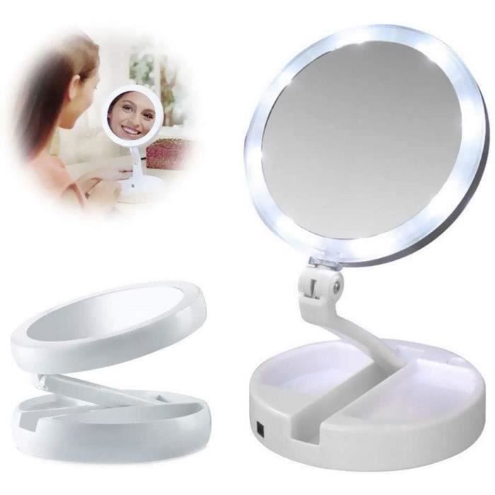 Miroir cosmétique, grossissement 10x, deux côtés, avec éclairage LED