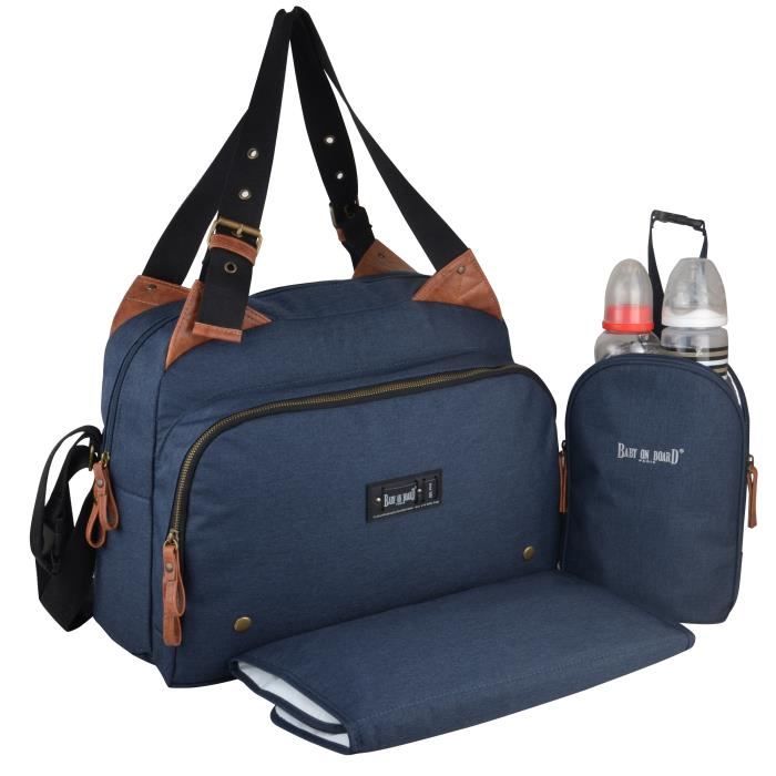 Baby on board-sac à langer -sac titou bleu denim - 2 compartiments 8 poches - sac repas - tapis à la