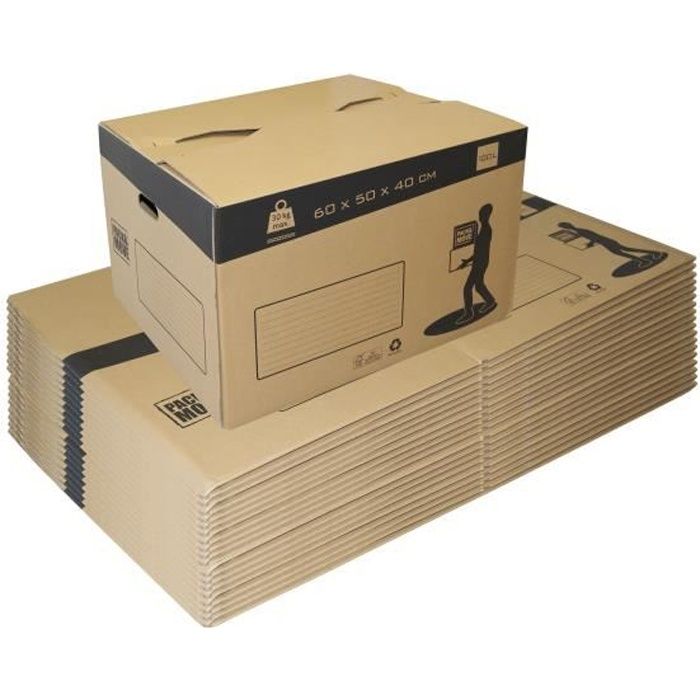 Lot De 10 Cartons Déménagement Premium 40x40x60 Cm - Résistance 30kg - Double épaisseur - Poignées Renforcées - Adhésif Offert