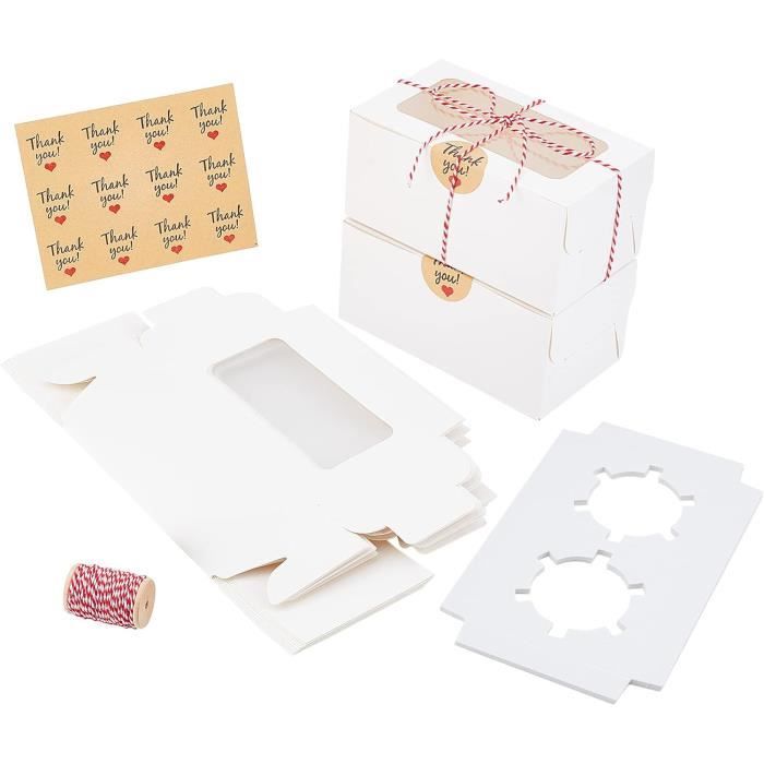 20 Boîtes à Cupcakes Transparentes Blanches 3 Compartiments - Format 22.5x7.8x7.8 Cm, Pliables | Pour Pâtisserie, Cadeaux, Fêtes, Mariage - 9