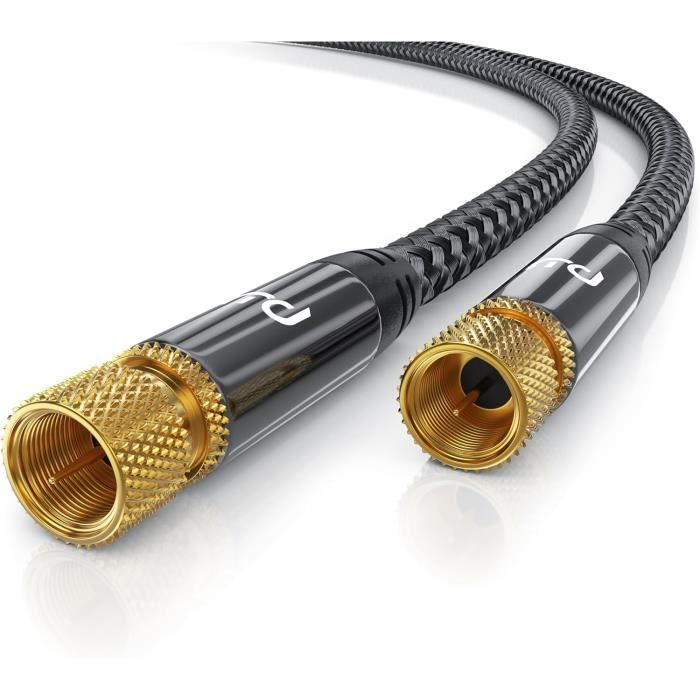 CSL- 2m Câble d'antenne coaxial HDTV, câble TV coudé mâle Femelle, fiche IEC coaxiale Angulaire coudée à 90°, Ultra HD UHD - 135dB 75 Ohm -TNT DVB-T DVB-T2 DVB-C DVB-S DVB-S2 Radio