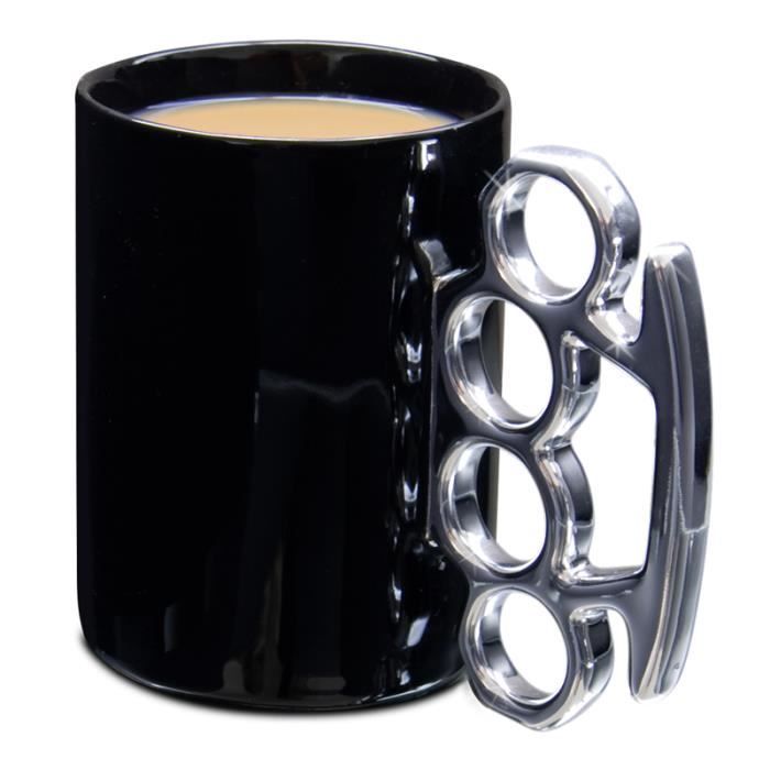 Lot De 2 Tasses Poing Américain - Noir Et Argent, Capacité 300 Ml, Design Rétro Robuste