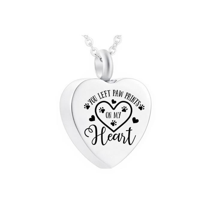 Collier Femme Coeur Urne de Crémation Acier Inoxydable Pendentif Urne pour Cendres Chien Chat Pierre de Naissance Bijoux Fantaisie Homme Acier 02
