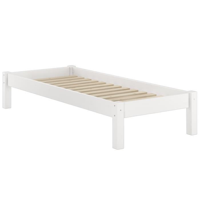 lit futon en pin massif lasuré blanc - erst-holz - design moderne - surface de couchage 90x200 - lit simple