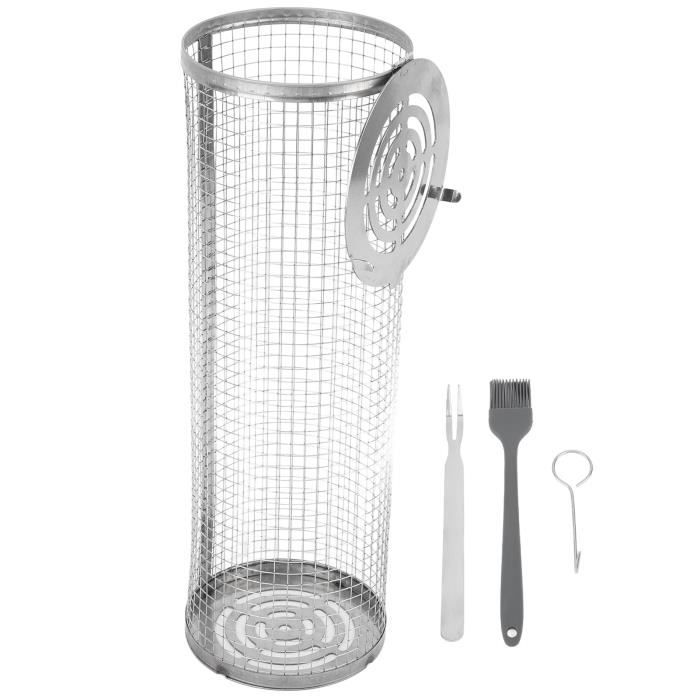 Panier Gril Roulant Inox 304 Avec Poignées Bois - Set De 2 Paniers Emboîtables Barbecue