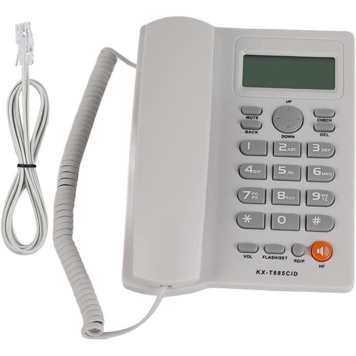 Téléphone Fixe Avec Haut-parleur, Affichage Numéro Et Mise En Attente - Blanc - Compact 22x21x7,5 Cm