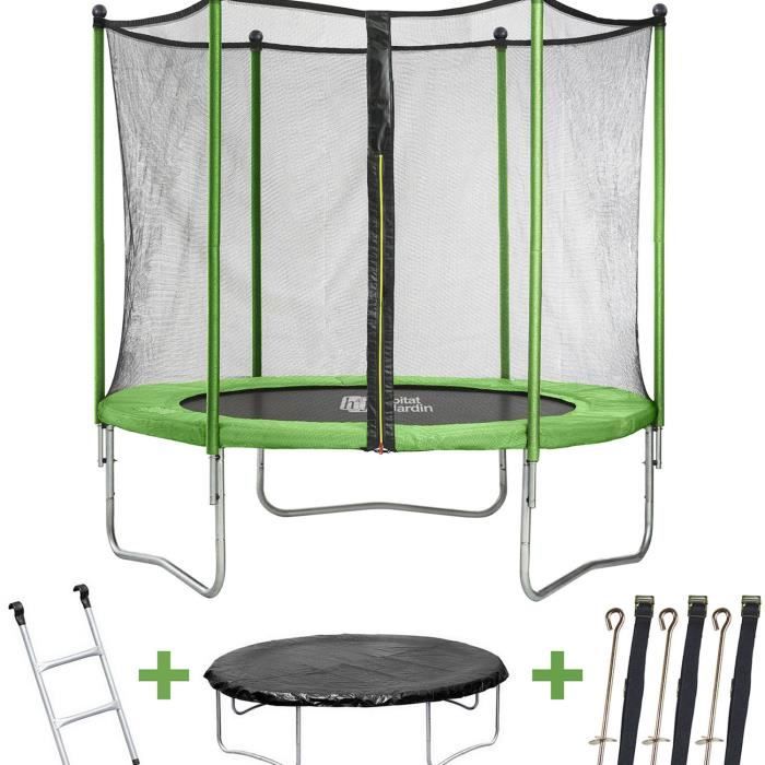 Trampoline Yoopi - Ø 2.44 m - avec filet + échelle + couverture + kit dancrage