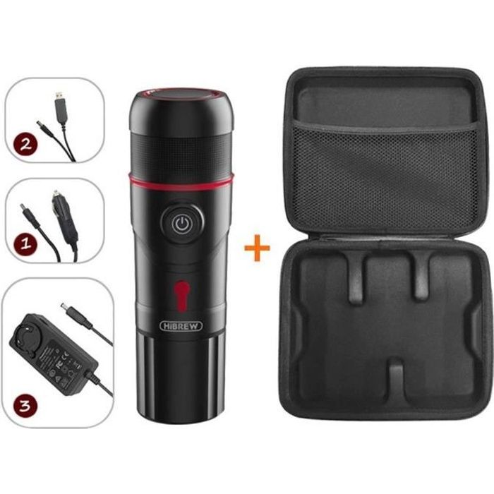 Machine à Café Portable HiBREW H4 pour Voiture, Pression de 15 Bars, Cafetière Expresso DC 12 V avec Sac de Rangement pour Adaptate