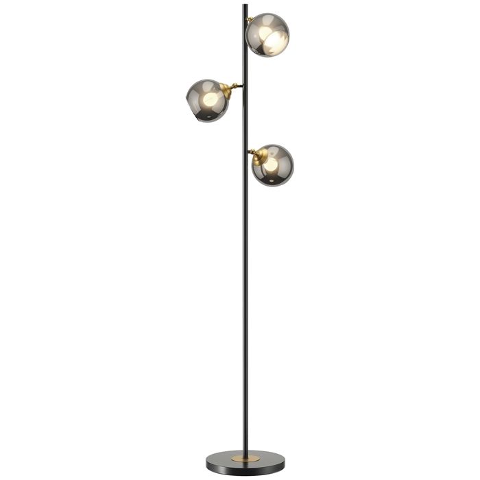 Lampadaire sur pied - HOMCOM - salon métal 3 abat-jours globe métal chromé 40 W - métal - Ø 36x162cm - noir gris