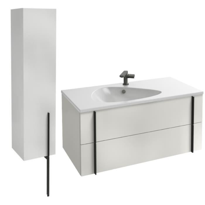 meuble lavabo simple vasque 100 cm jacob delafon nouvelle vague blanc brillant + colonne de salle de bain version gauche