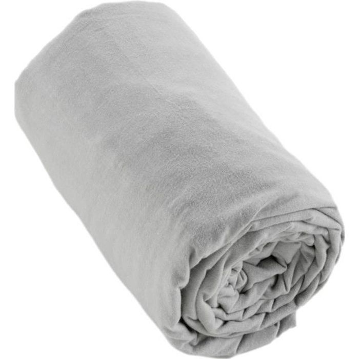 Drap housse flanelle 100% coton 140 x 190 cm CANDICE coloris Brume