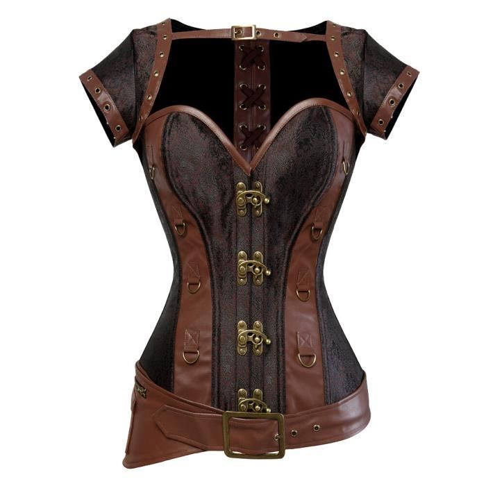 Steampunk Corset en Cuir Style Medieval pour Femme Fermeture Eclair Spirale en Acier Sophia Bustier Haut Sexy 2082brown E Blanc Cdiscount Pret a Porter