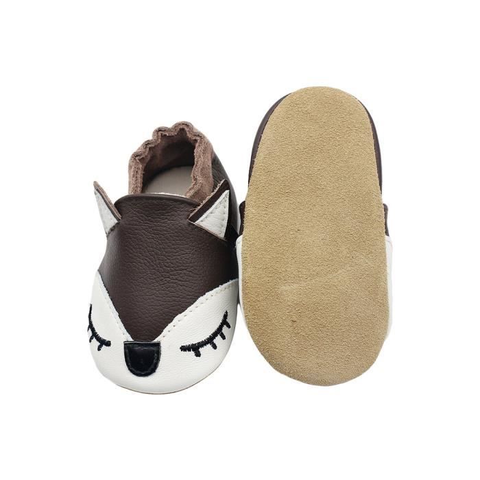 Chaussons Cuir Souple Bébé Chaussures premiers pas bébé garçon fille -  Marron Marron - Cdiscount Chaussures